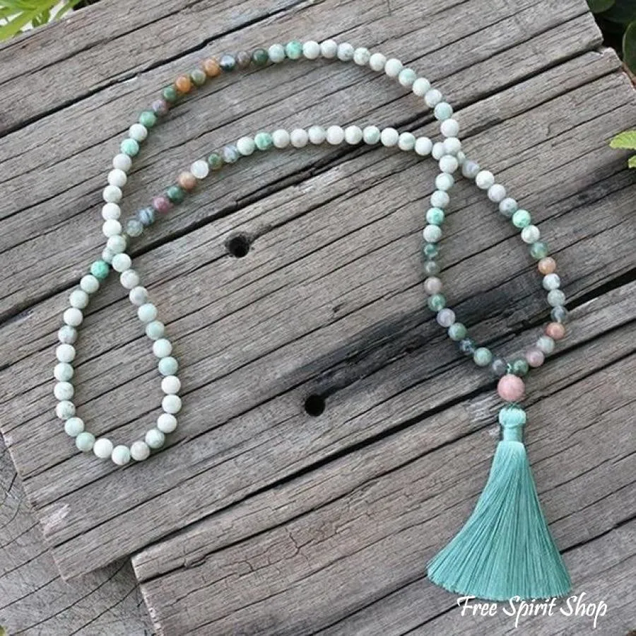 108 Lucky Jasper & Indian Agate Mala Beads Necklace/ Bracelet