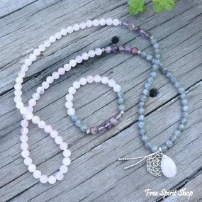 108 Natural Labradorite White Jade and Amethyst Mala Beads Necklace / Bracelet