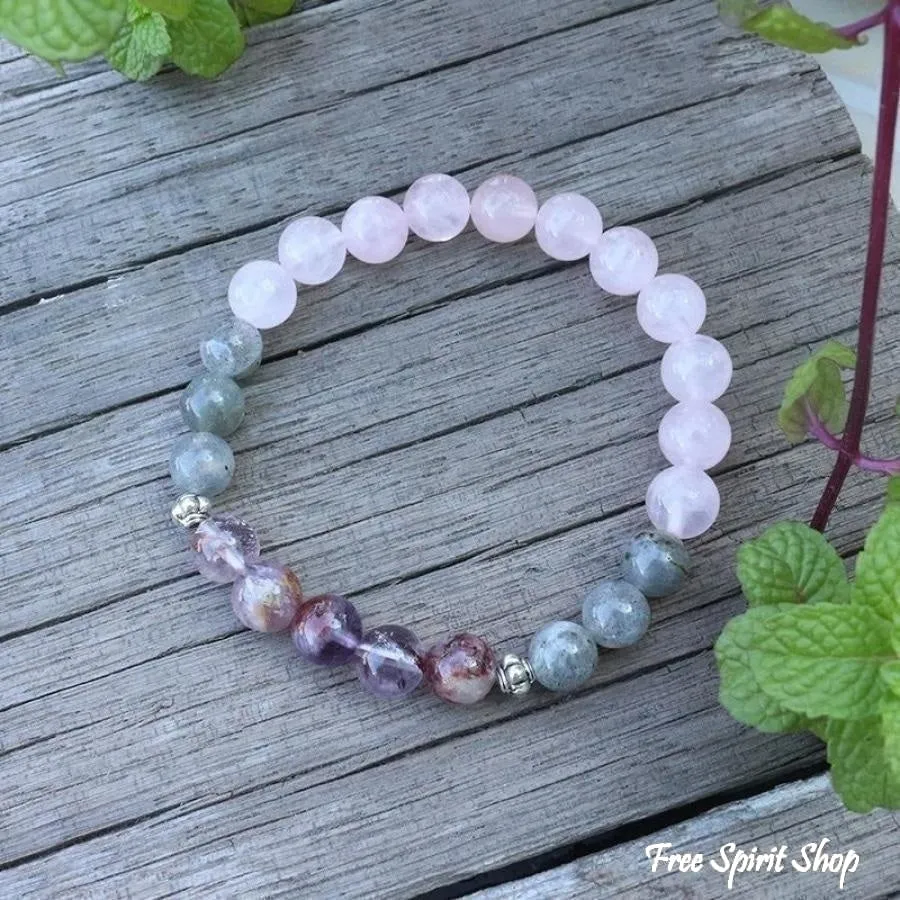 108 Natural Labradorite White Jade and Amethyst Mala Beads Necklace / Bracelet