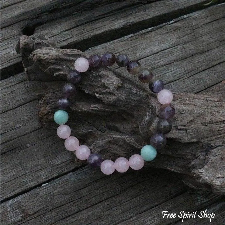 108 Natural Rose Quartz & Amethyst Mala Beads Necklace / Bracelet