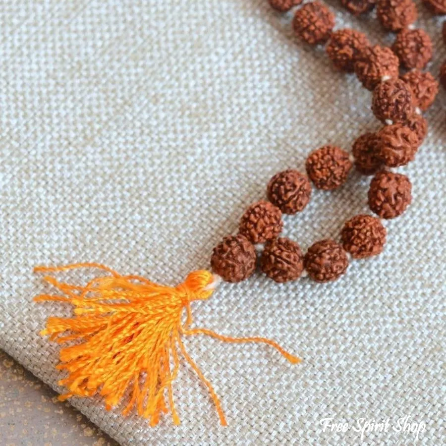 108 Natural Rudraksha Mala Prayer Beads Necklace With Tassel