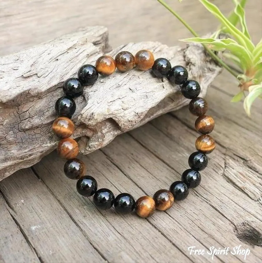 108 Natural Tiger Eye & Black Onyx Mala Beads Necklace / Bracelet