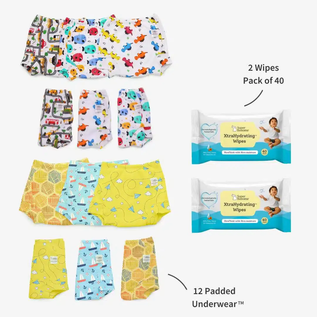 12 Pack Padded Underwear + 2 FREE Wipes - 40 Pack