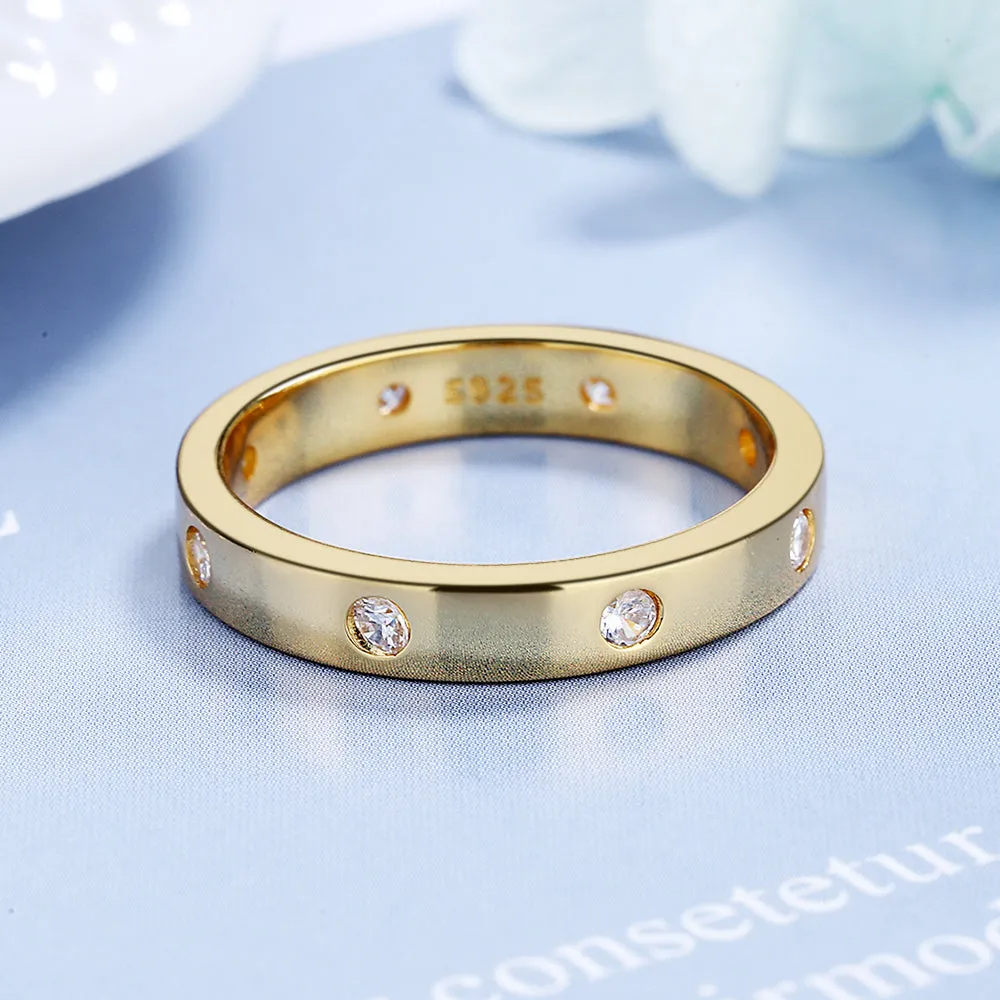 14K Gold thick Band Ring with crystals from Swarovski