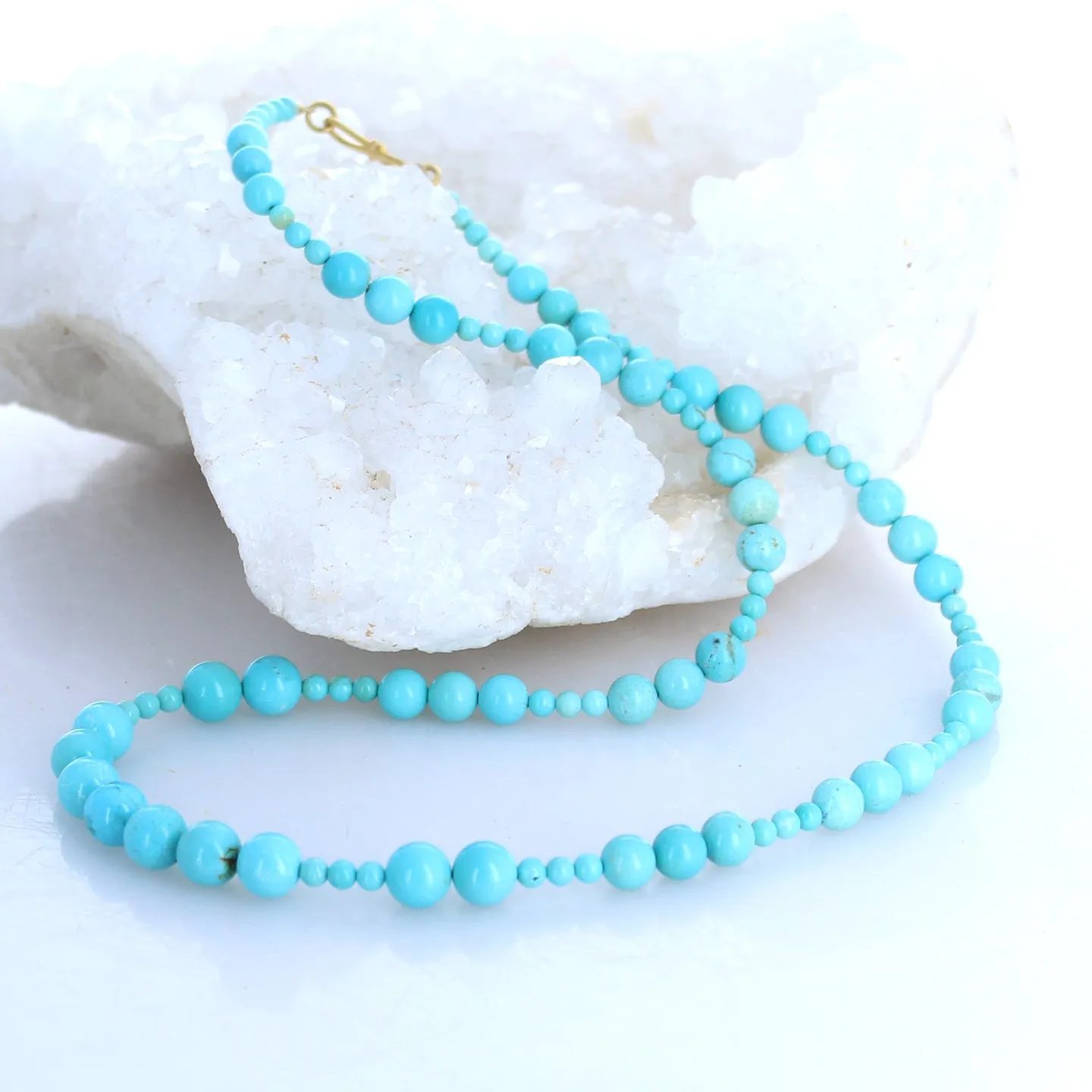 18K Gold Fox Turquoise Beads Necklace Round 3 To 7.5mm Sky Blue 18