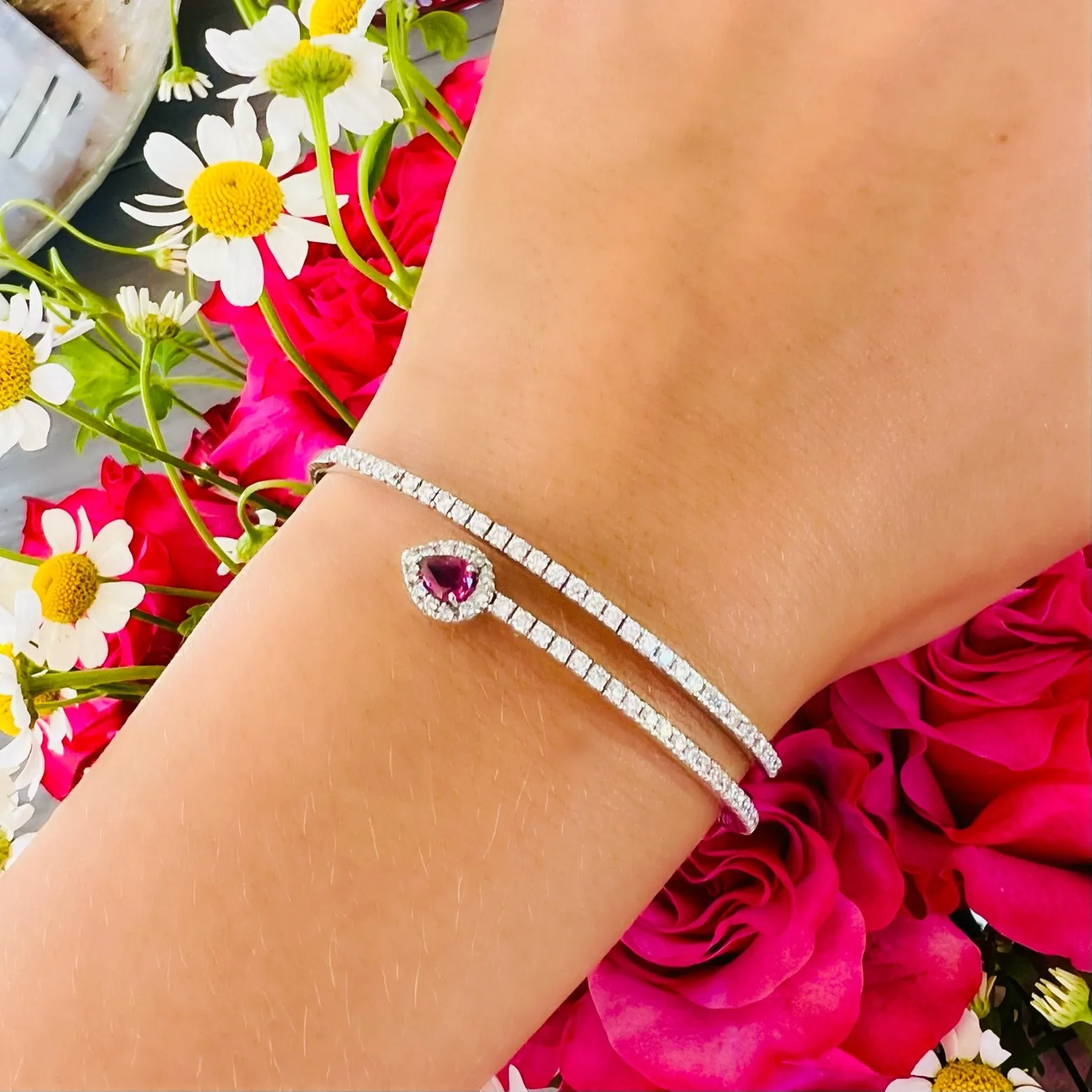 18kt White Gold Ruby & Diamond Flex Wrap Bracelet by Salavetti