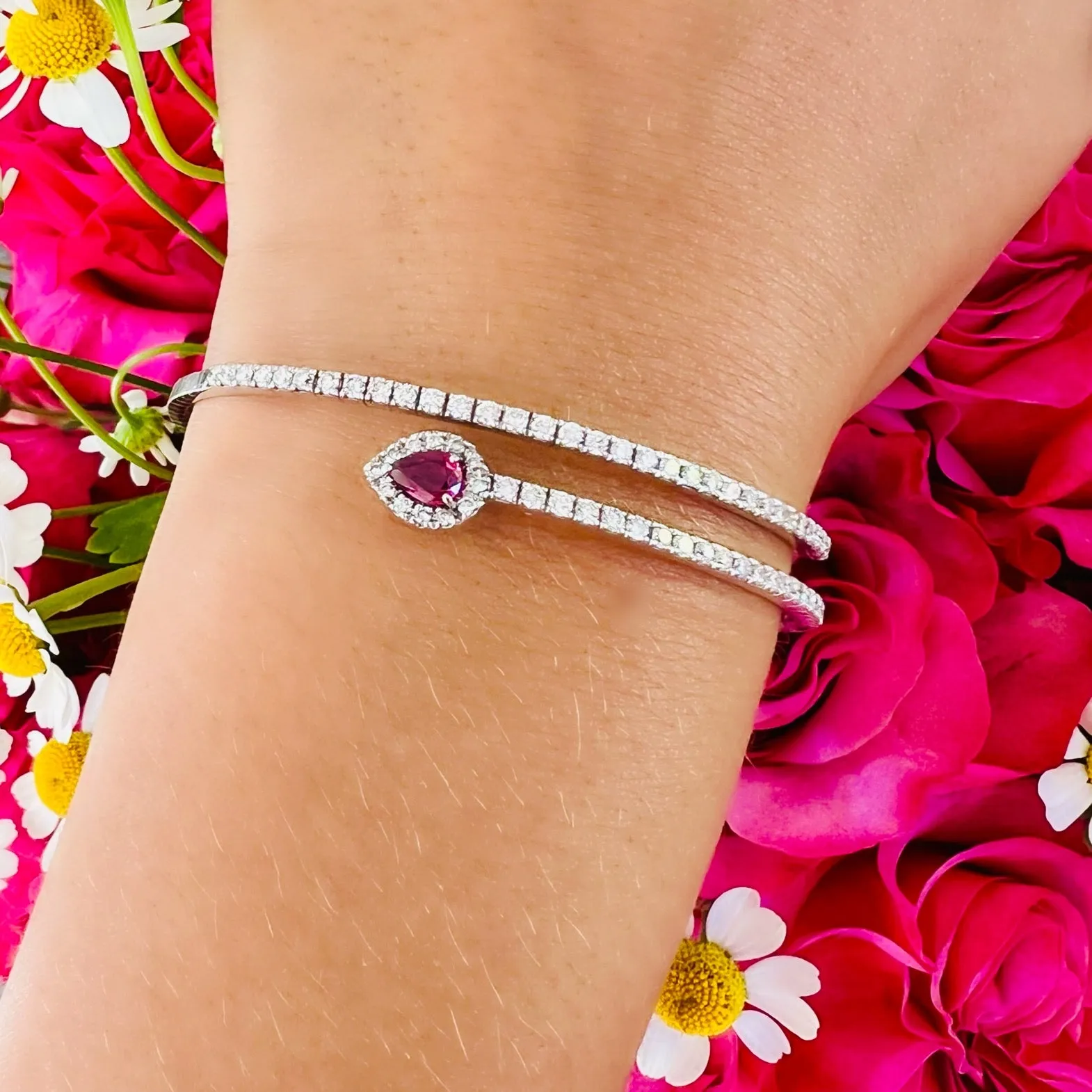 18kt White Gold Ruby & Diamond Flex Wrap Bracelet by Salavetti