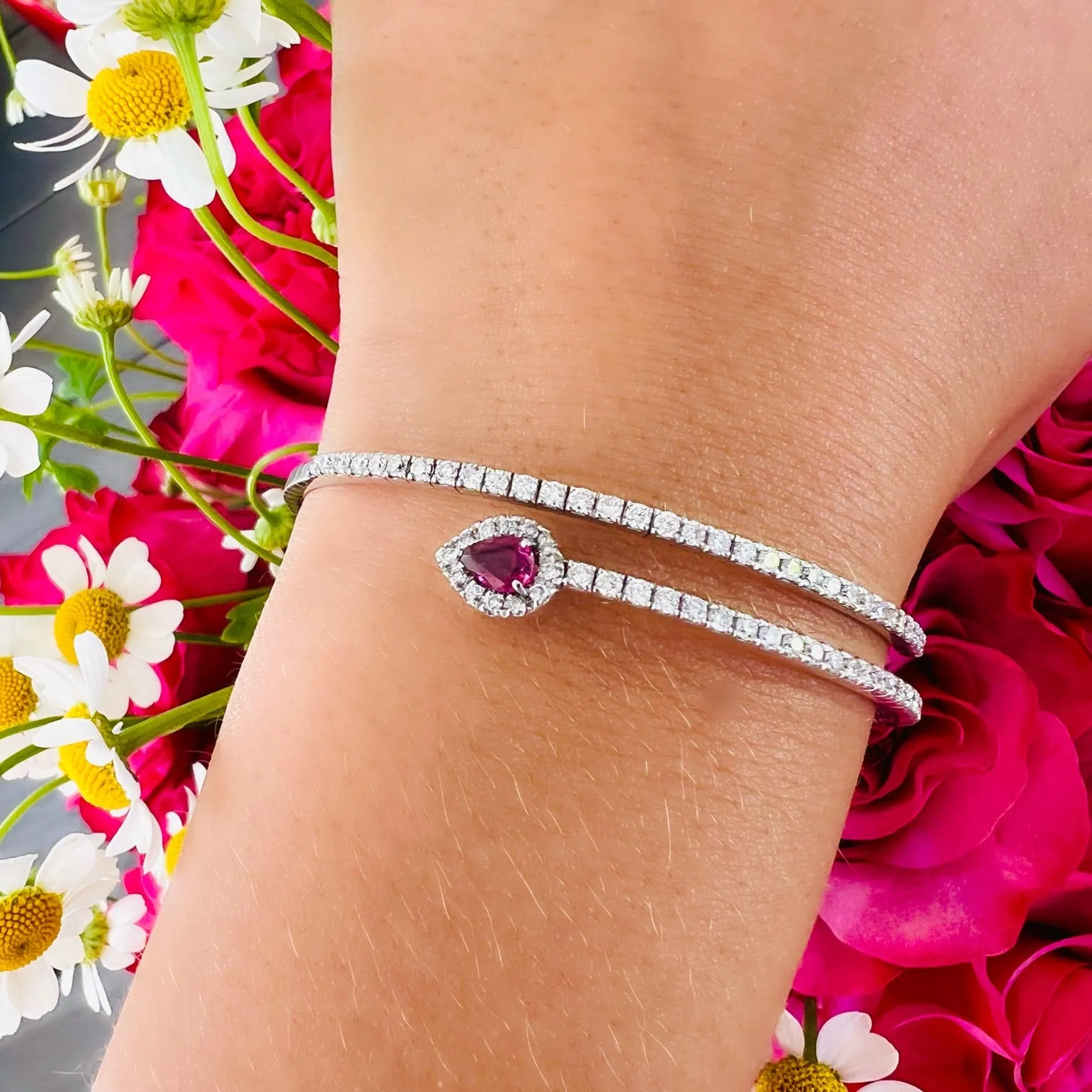 18kt White Gold Ruby & Diamond Flex Wrap Bracelet by Salavetti