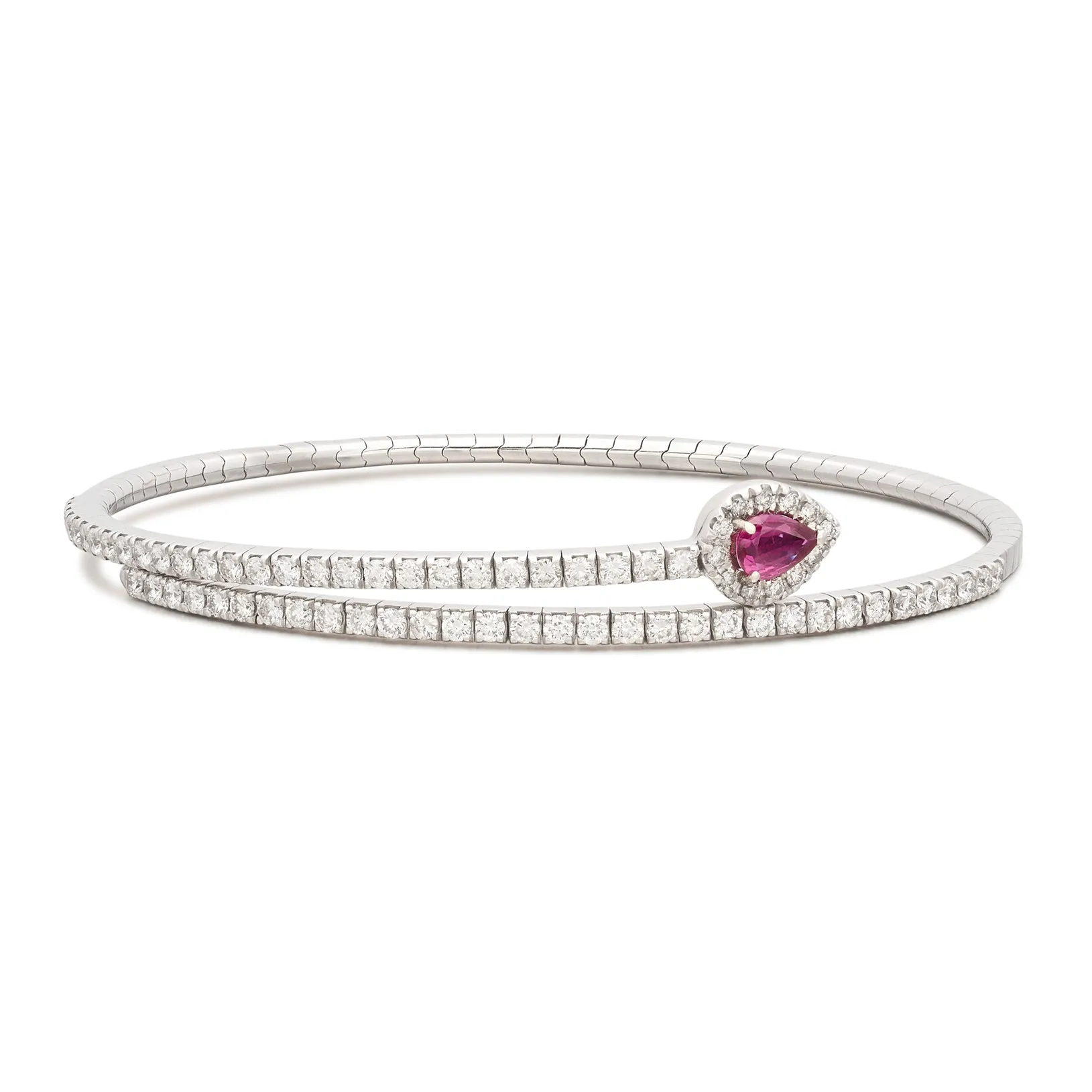 18kt White Gold Ruby & Diamond Flex Wrap Bracelet by Salavetti