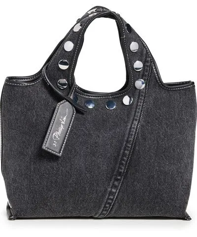 3.1 Phillip Lim Washed Denim Mini Market Tote with Studs Washed Blk One Size