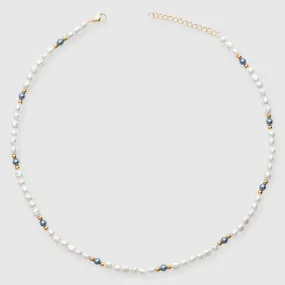 5mm Beaded Two Tone Pearl Necklace - Gold