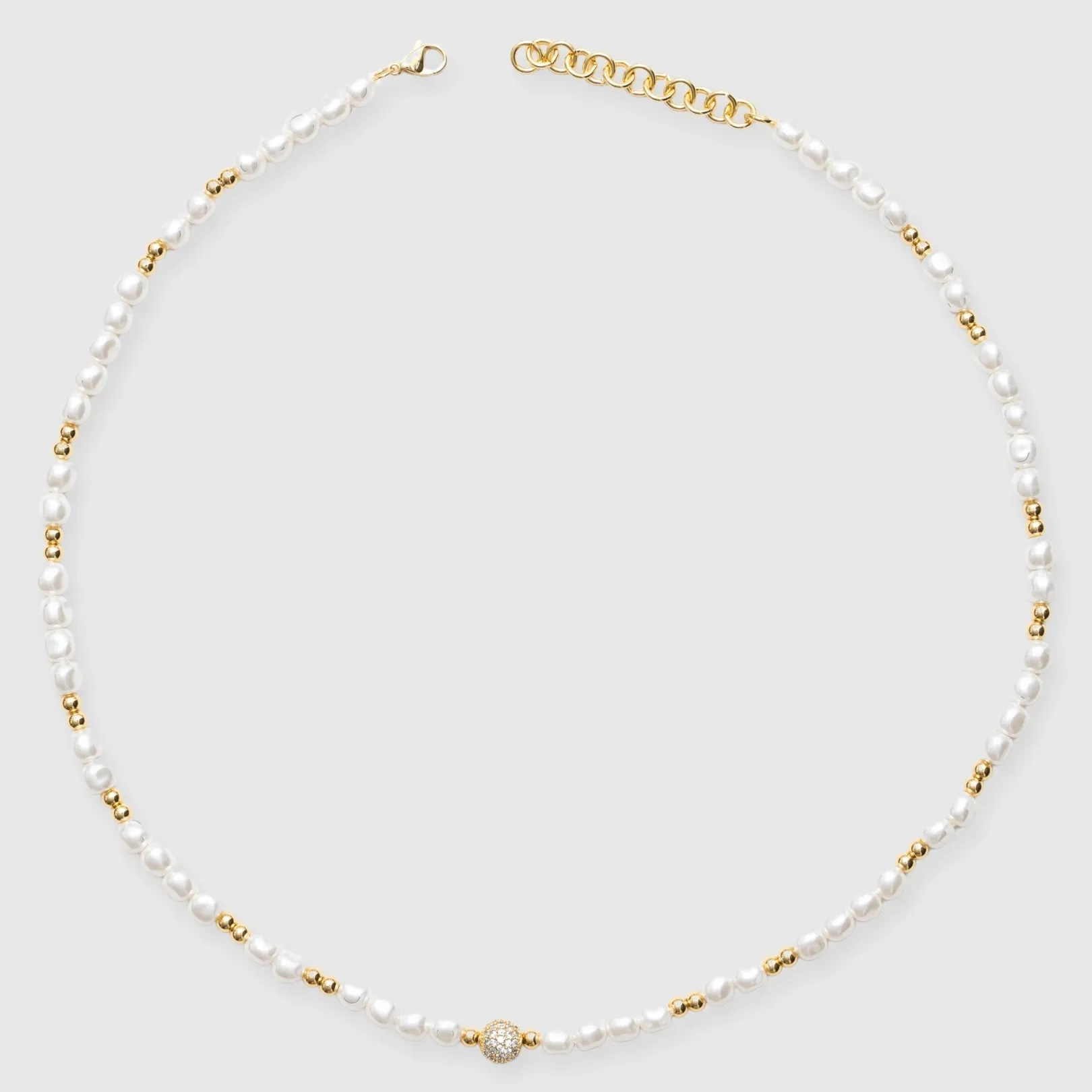 5mm Iced Bead Pearl Necklace - Gold