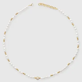 5mm Iced Bead Pearl Necklace - Gold