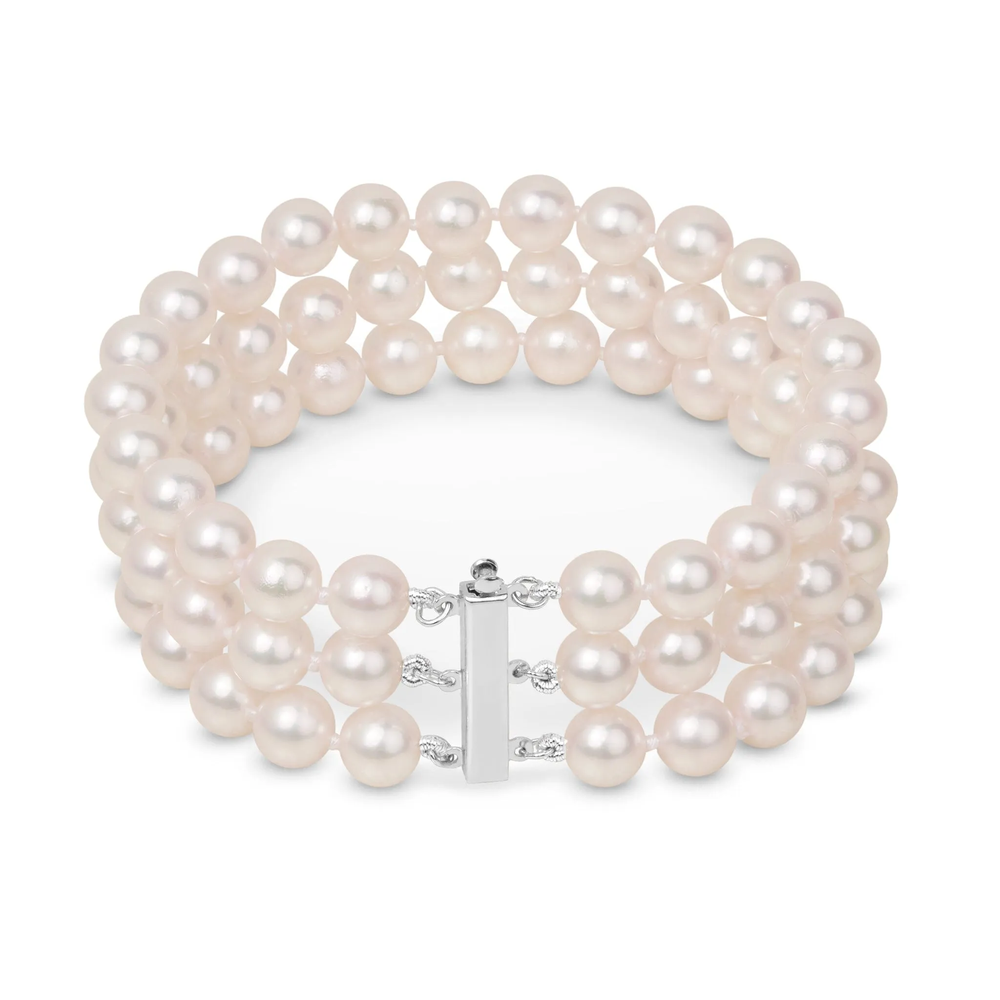 6.5-7.0 mm Triple Strand White Akoya AAA Pearl Bracelet