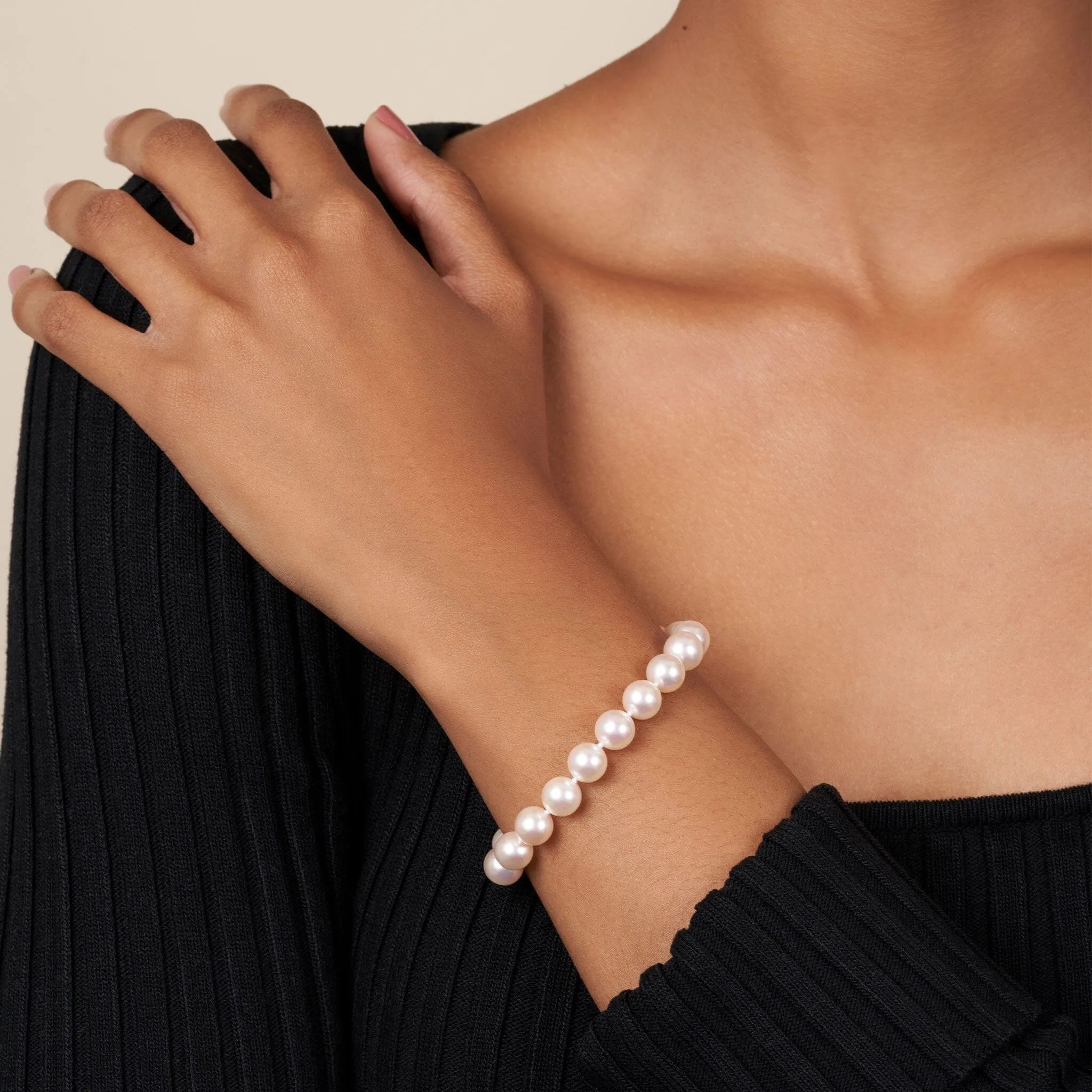 8.0-8.5 mm AA+ Bright White Rose Tone Akoya Pearl Bracelet