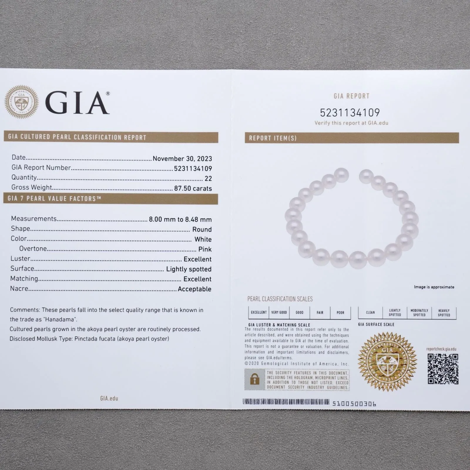 8.00-8.48 mm GIA Certified Hanadama Akoya Pearl Bracelet