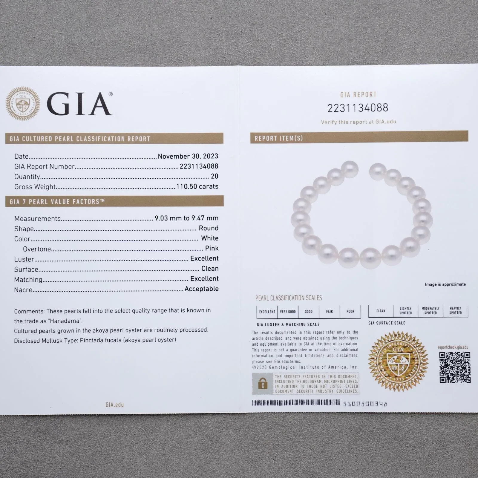 9.03-9.47 mm GIA Certified Hanadama Akoya Pearl Bracelet