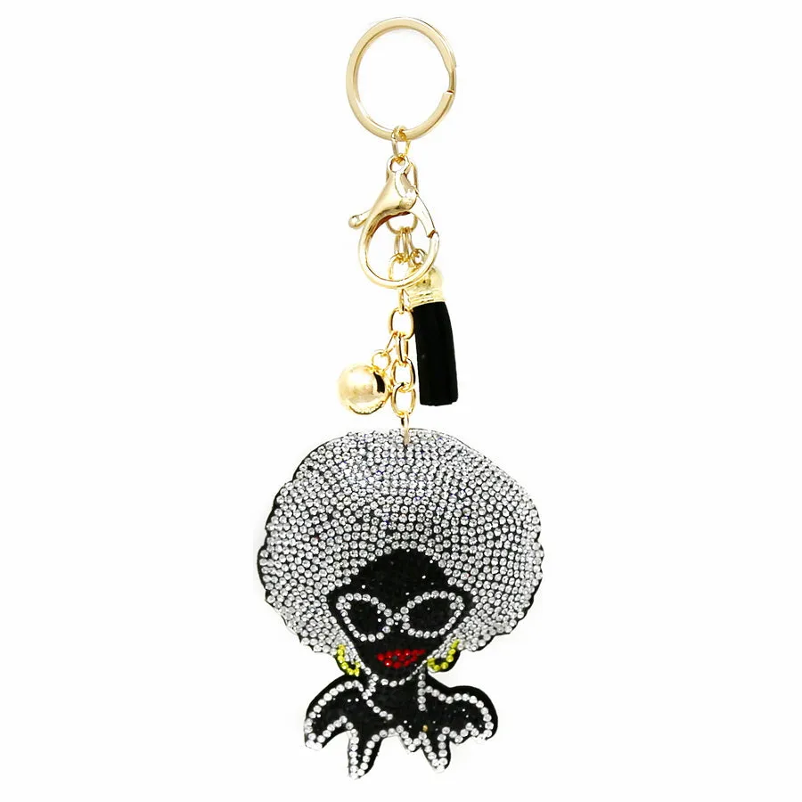 Afro Girl Rhinestone Embellished Padded Keychain