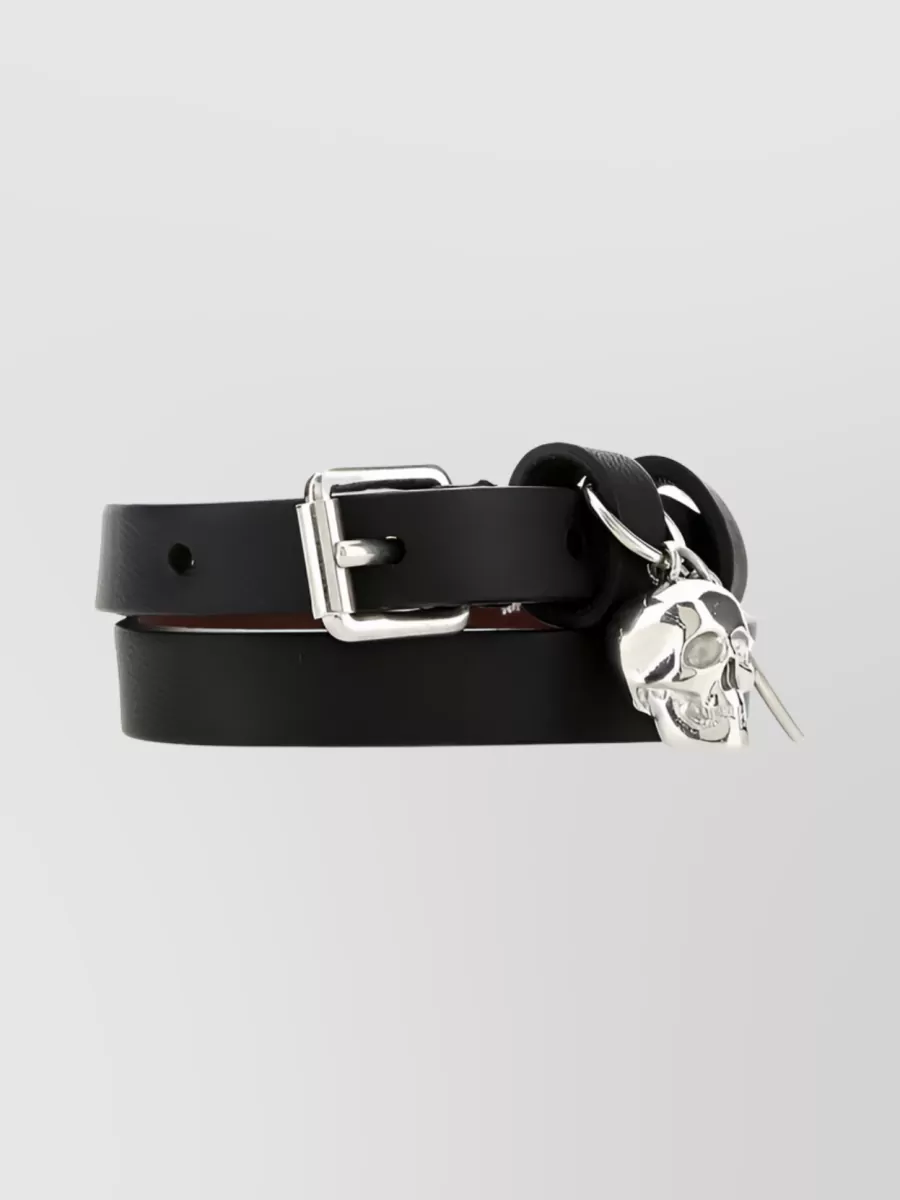 Alexander McQueen   Leather double wrap bracelet with skull charm