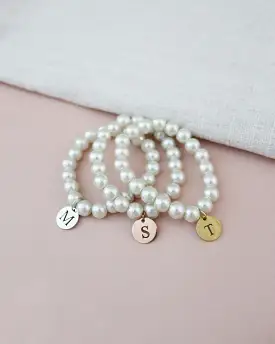 All Pearls Bracelet with Monogram Initial