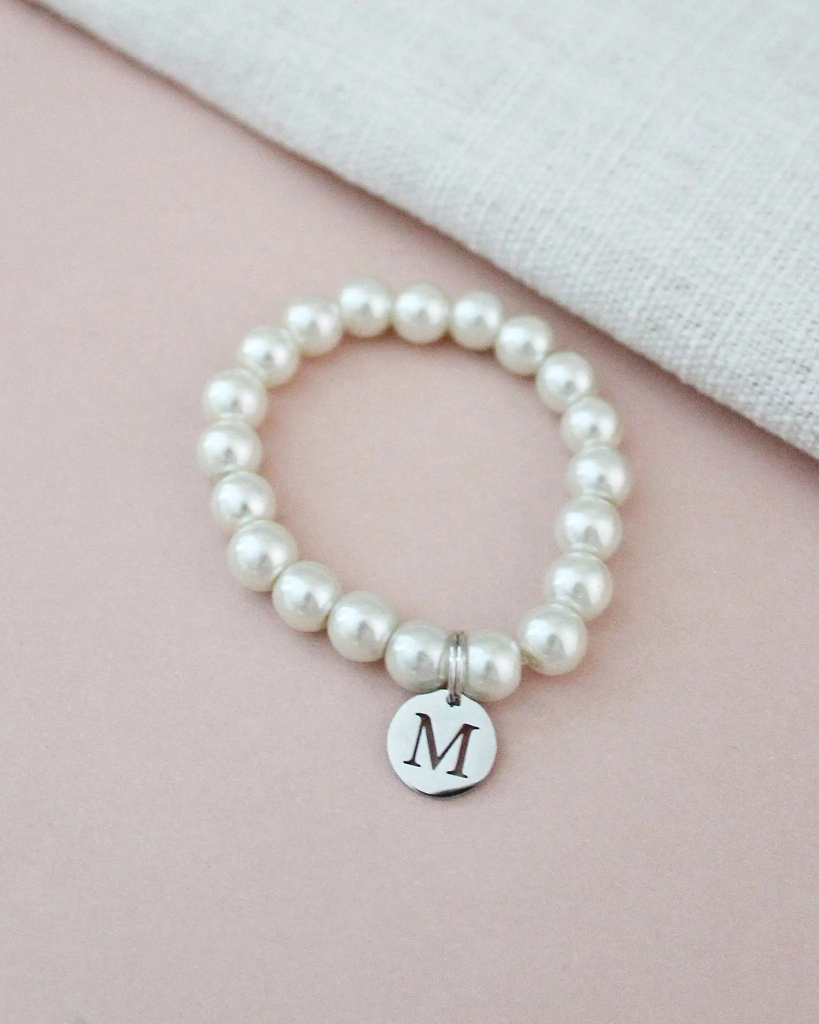 All Pearls Bracelet with Monogram Initial