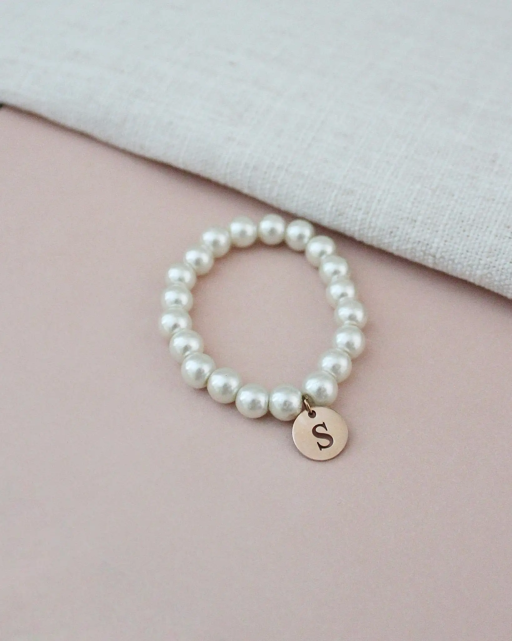 All Pearls Bracelet with Monogram Initial