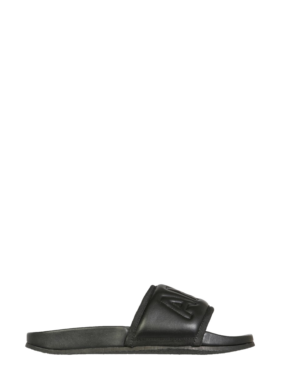 AMBUSH    PADDED LEATHER SLIDE SANDALS WITH LOGO