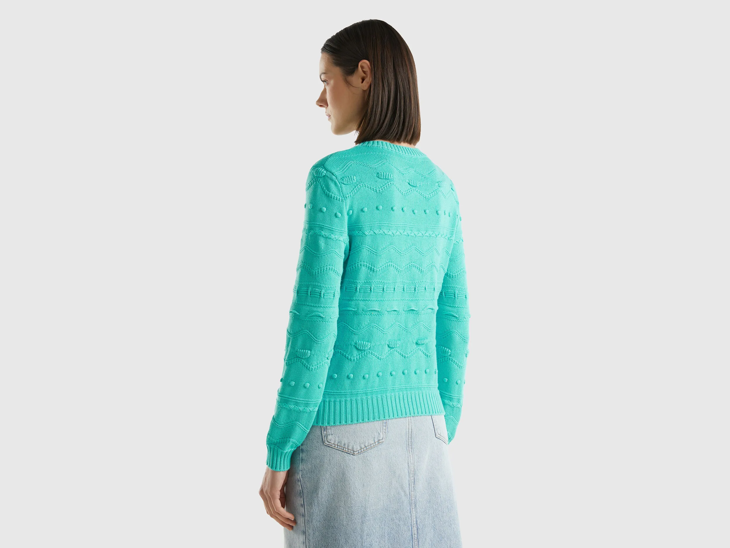 Aqua green knitted sweater - Aqua | Benetton