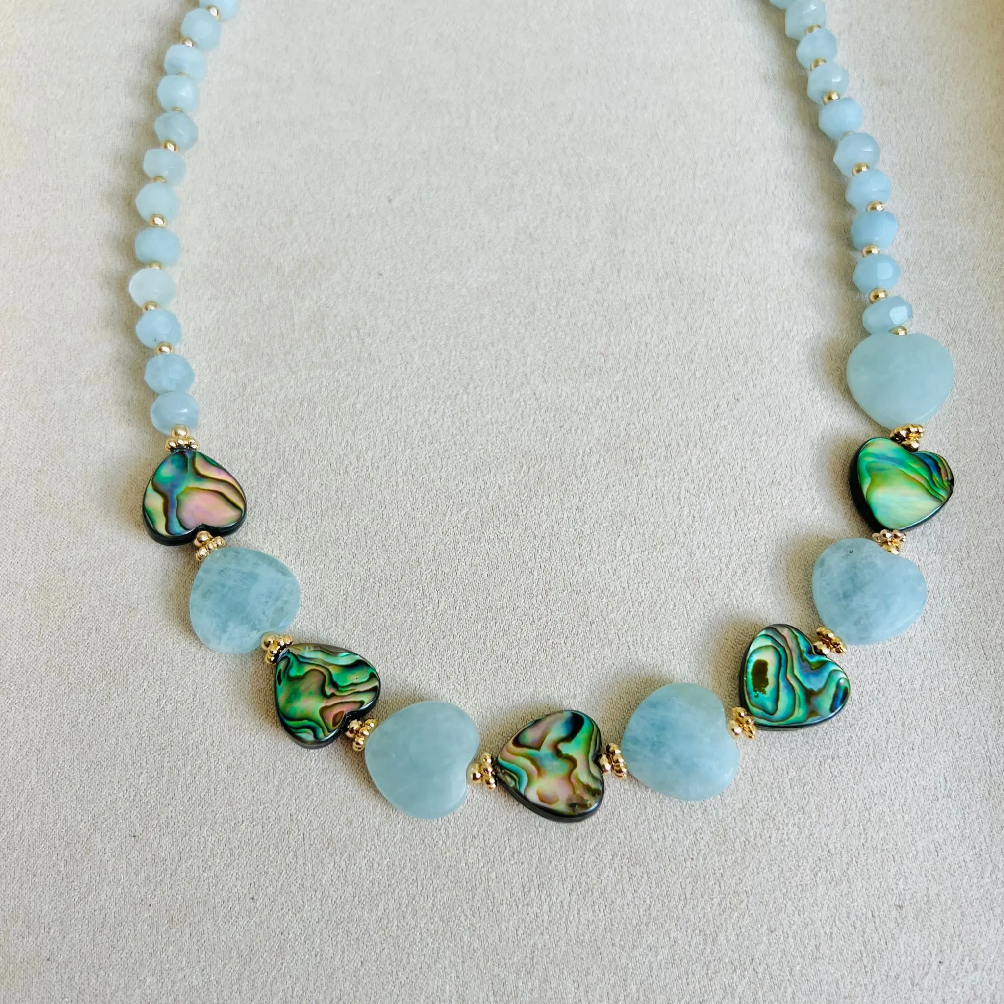 Aquamarine & Abalone Mother Of Pearl Necklace