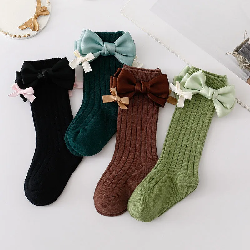 Baby Kid Girls Solid Color Bow Accessories Socks Wholesale 24011142