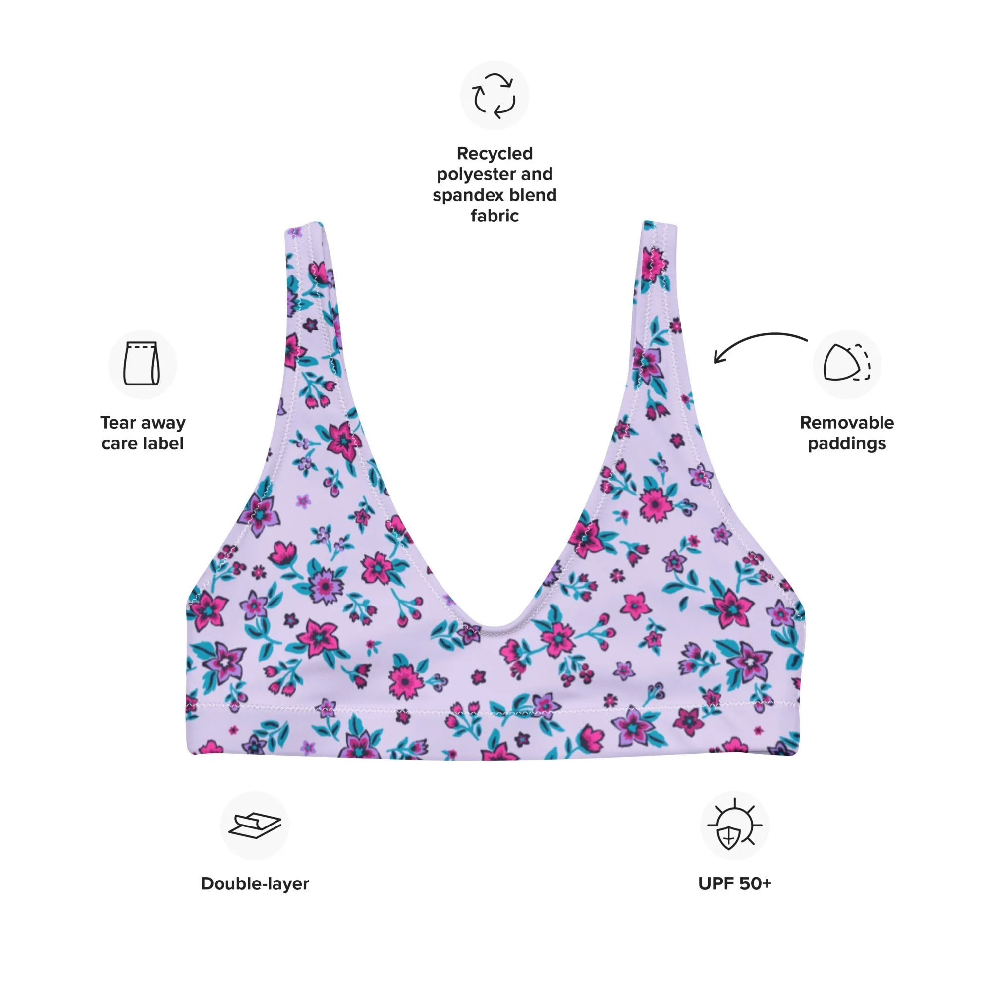 BELLA ECO PADDED BIKINI TOP | LILAC GARDEN