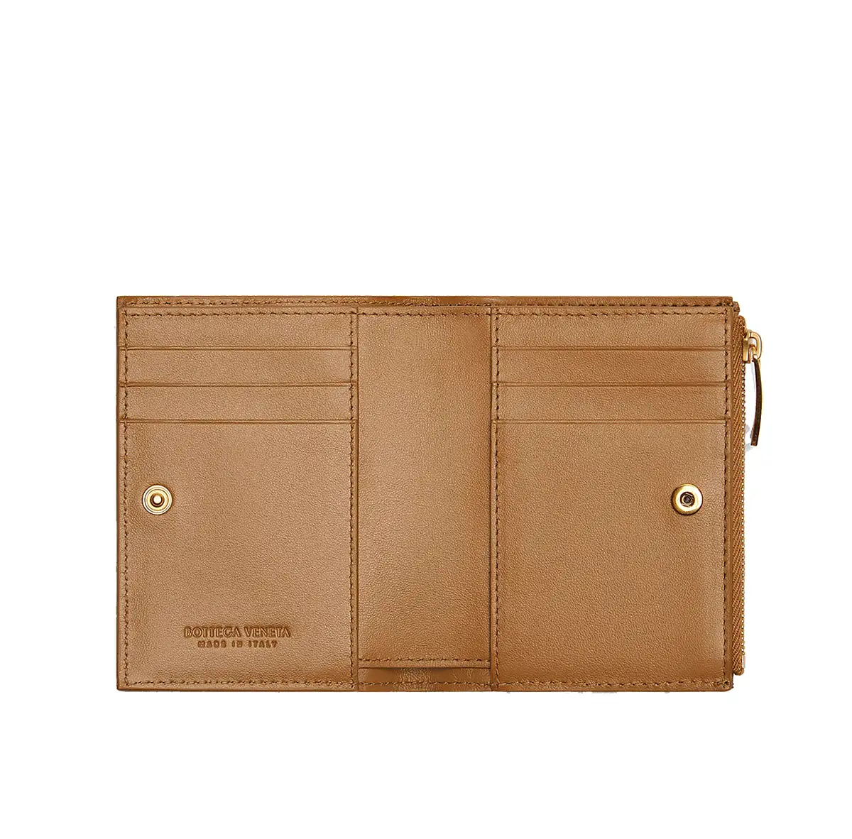 Bi-Fold Zip Wallet Intrecciato, Caramel