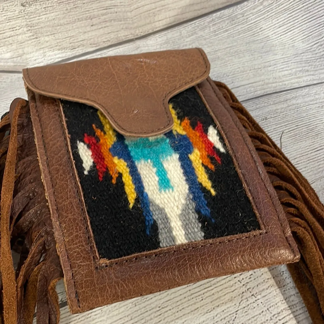 Black Aztec Fringed Mini Purse