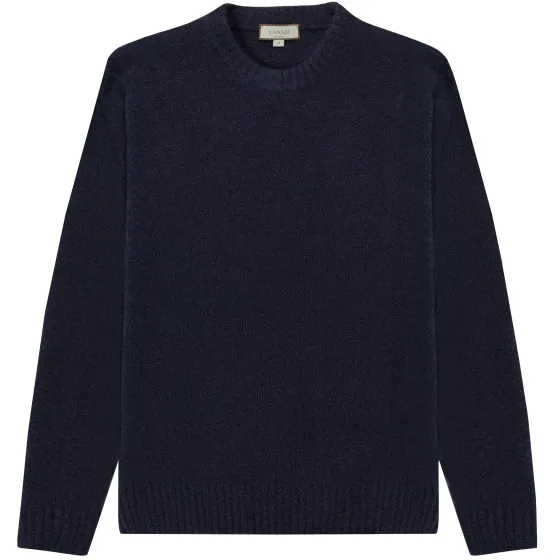 Canali Mixed Wool Boucle Crewneck Knit Navy