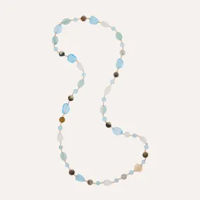 Caspian Blue Topaz, Fluorite, and Rock Crystal Necklace