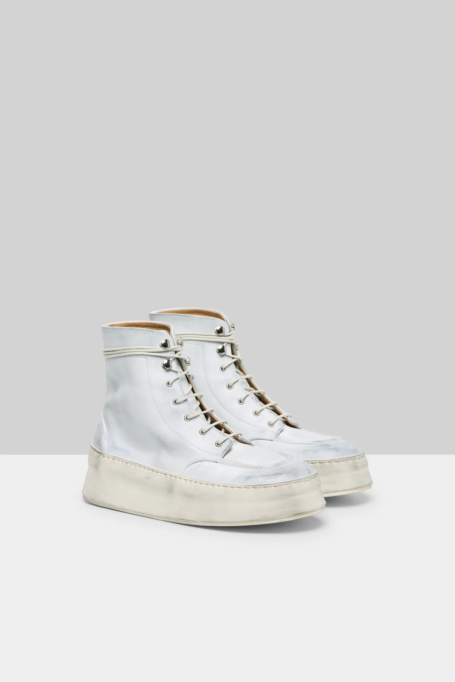 Cassapana Polacco Leather High Top Shoe in White Grey