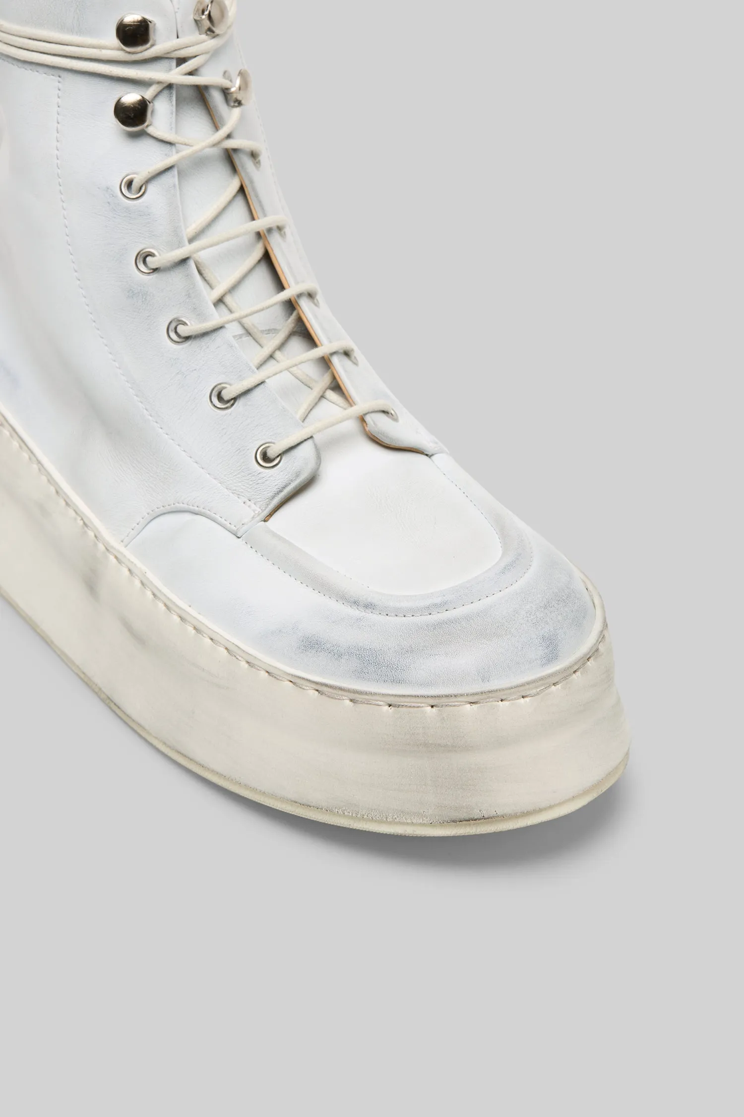 Cassapana Polacco Leather High Top Shoe in White Grey