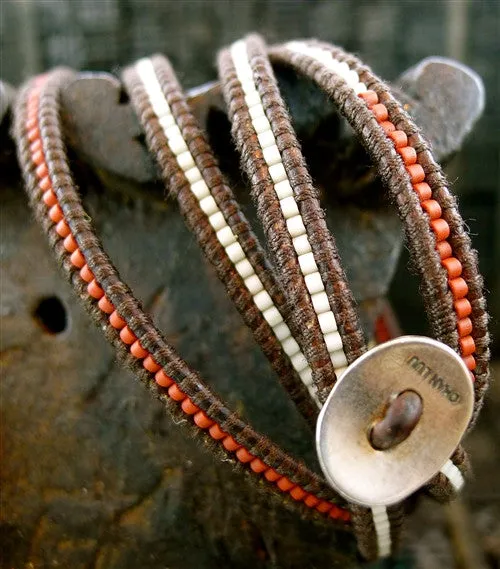 Chan Luu Brown Wrap Bracelet with Red and White Beads