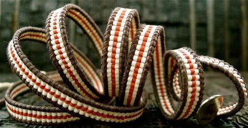 Chan Luu Brown Wrap Bracelet with Red and White Stripe