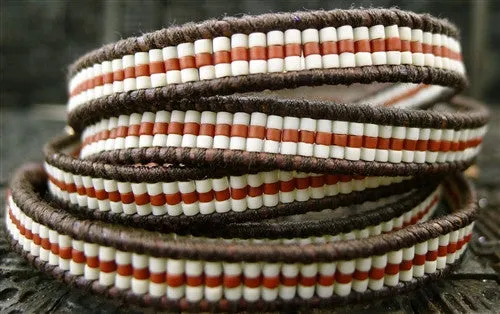 Chan Luu Brown Wrap Bracelet with Red and White Stripe