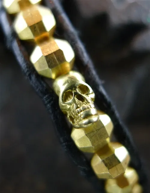 Chan Luu Men's Black Wrap Bracelet with Gold Vermeil Beads and Skulls