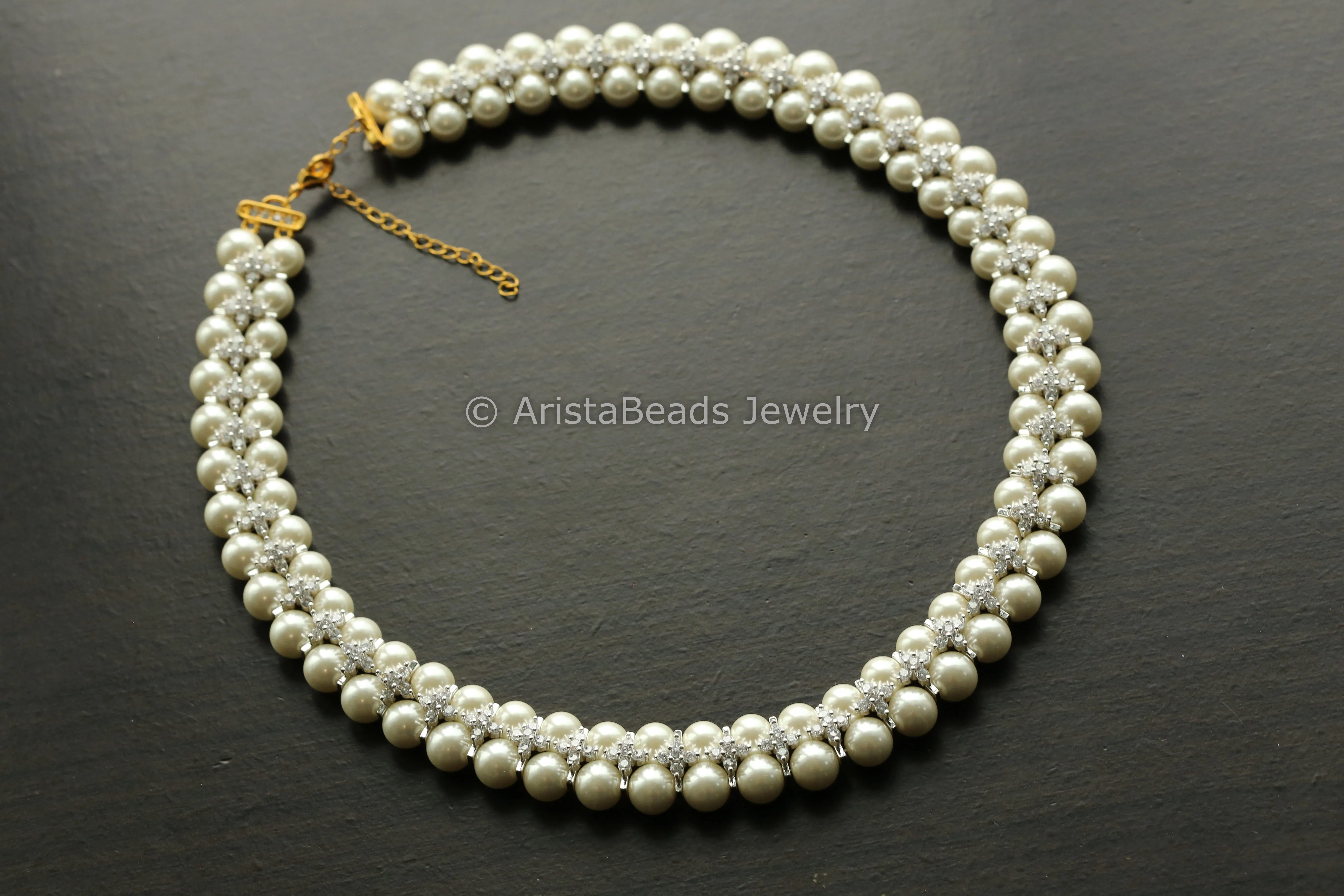 Contemporary Premium Quality CZ & Pearl Necklace