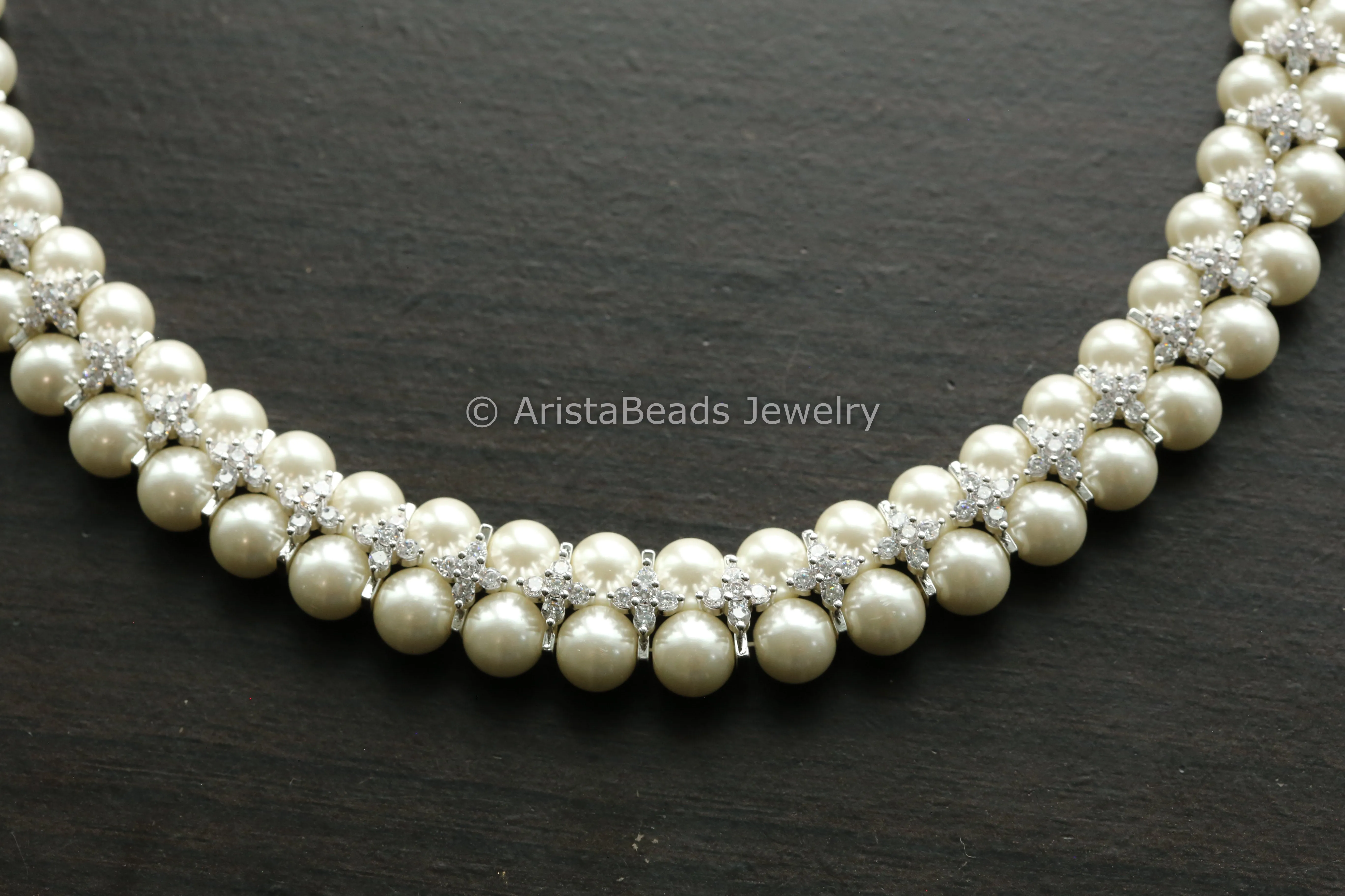 Contemporary Premium Quality CZ & Pearl Necklace