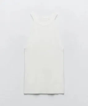 Cotton Ribbed Knit Tank Top In White