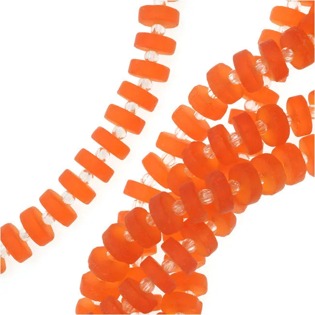 Cultured Sea Glass, Button Heishi Spacer Beads 9mm, 34-36 Pieces, Tangerine Orange