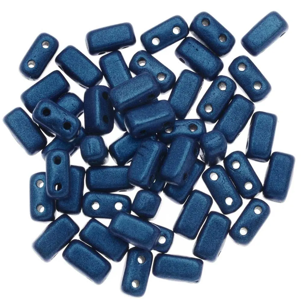 CzechMates Glass, 2-Hole Rectangle Brick Beads 6x3mm, Metallic Blue Suede (1 Strand)