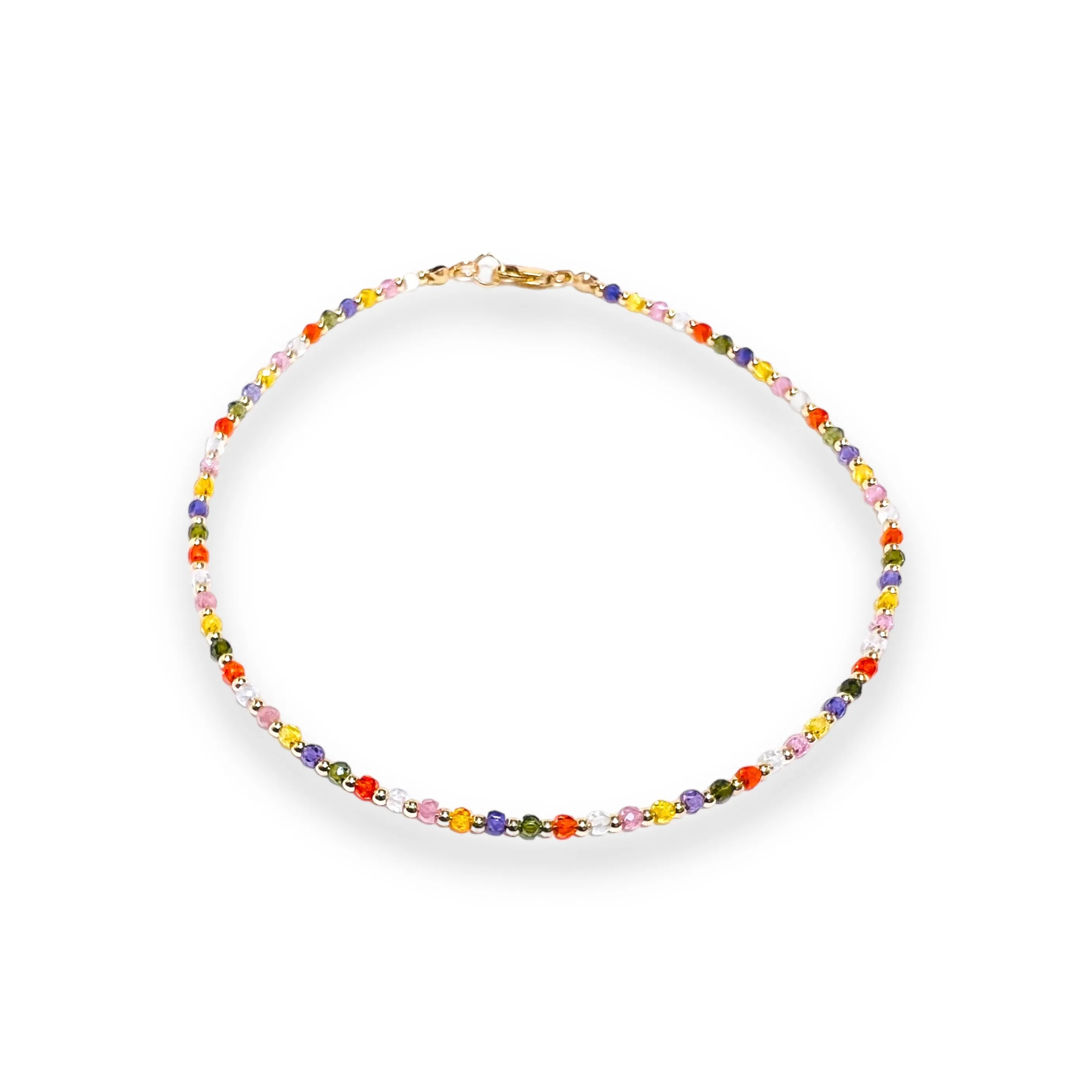 Dainty Cubic Zirconias Multicolor with 18k Gold Filled 3mm Beads Necklace