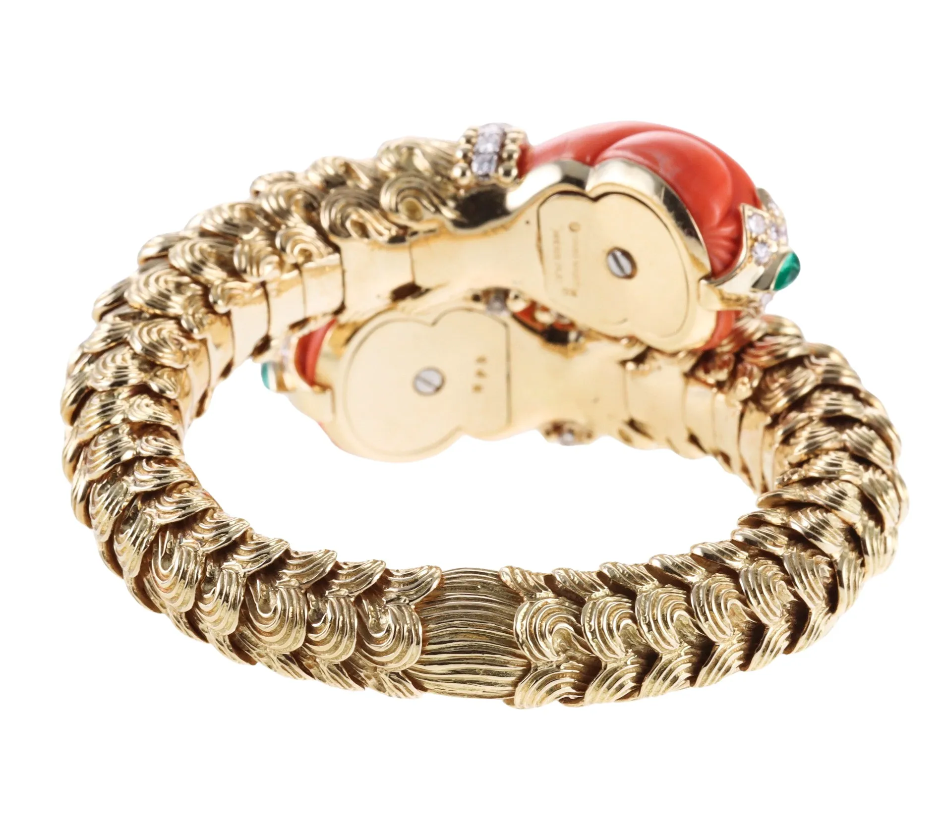 David Webb Diamond Coral Emerald Gold Platinum Wrap Bracelet