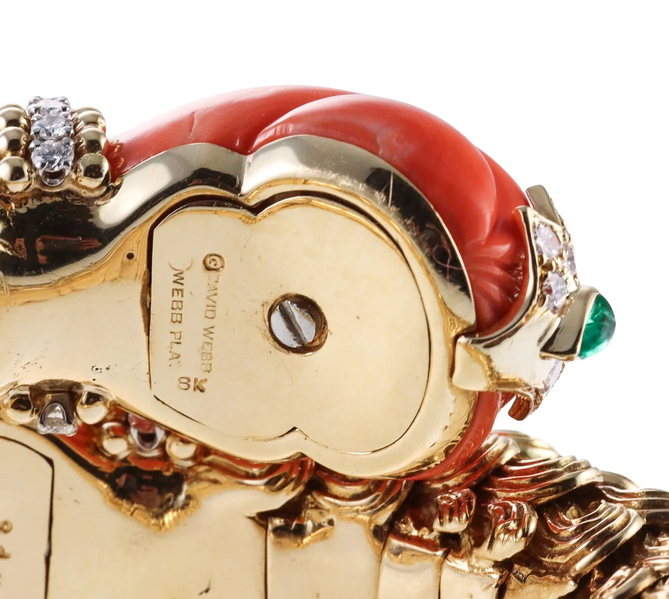 David Webb Diamond Coral Emerald Gold Platinum Wrap Bracelet