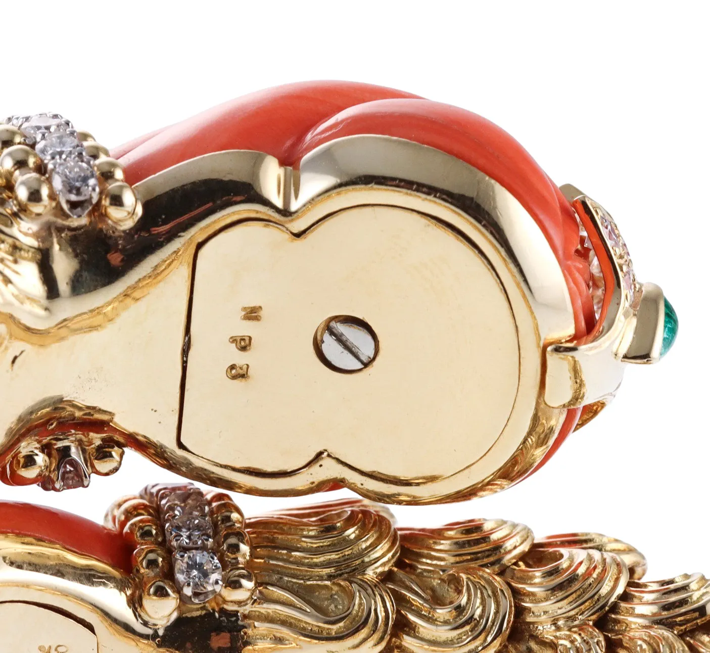 David Webb Diamond Coral Emerald Gold Platinum Wrap Bracelet